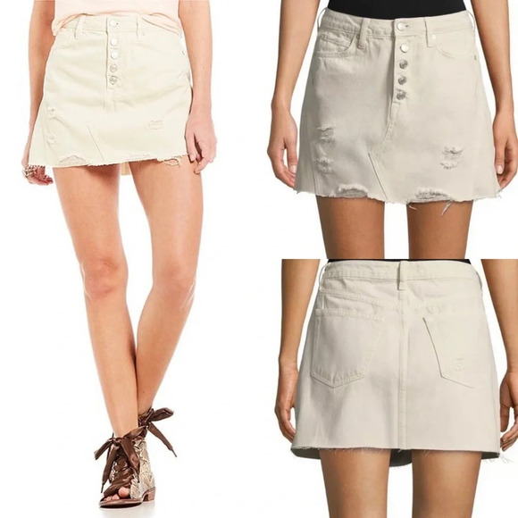 We The Free Free People Off White Distressed Denim Mini Skirt Size 25 - Picture 11 of 11